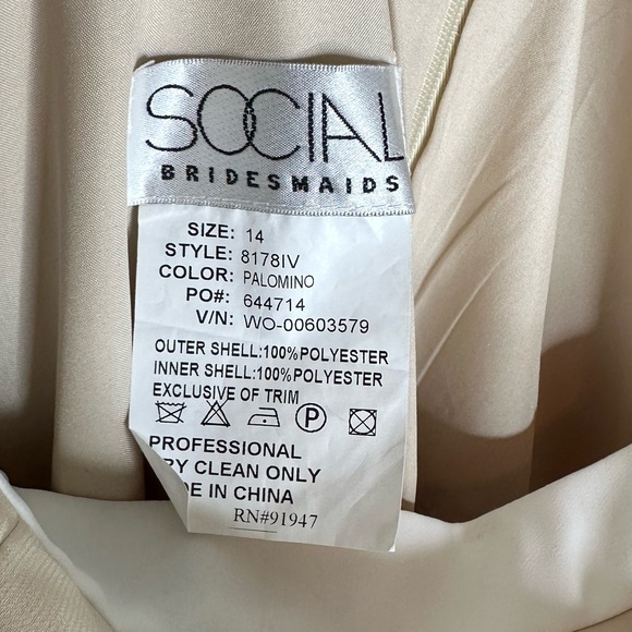 Dessy Group Social Bridesmaid Style 8178IV Palomino Dress Tan and white - Picture 5 of 8